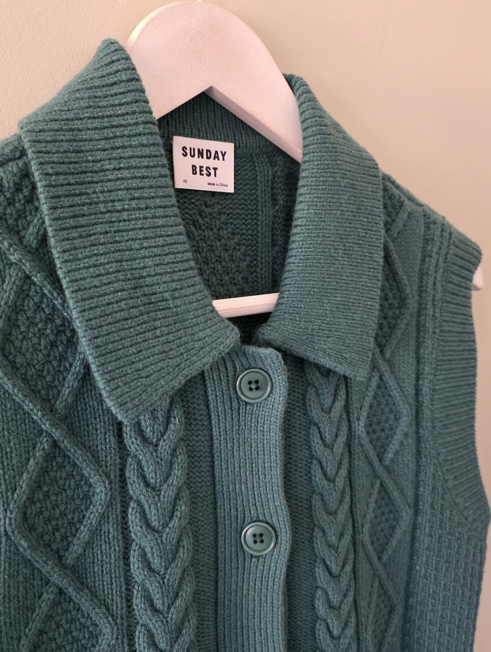 Sunday Best XS Coastal Cottagecore Fisherman Cable Knit Merino Wool Blend Vest - Picture 7 of 15
